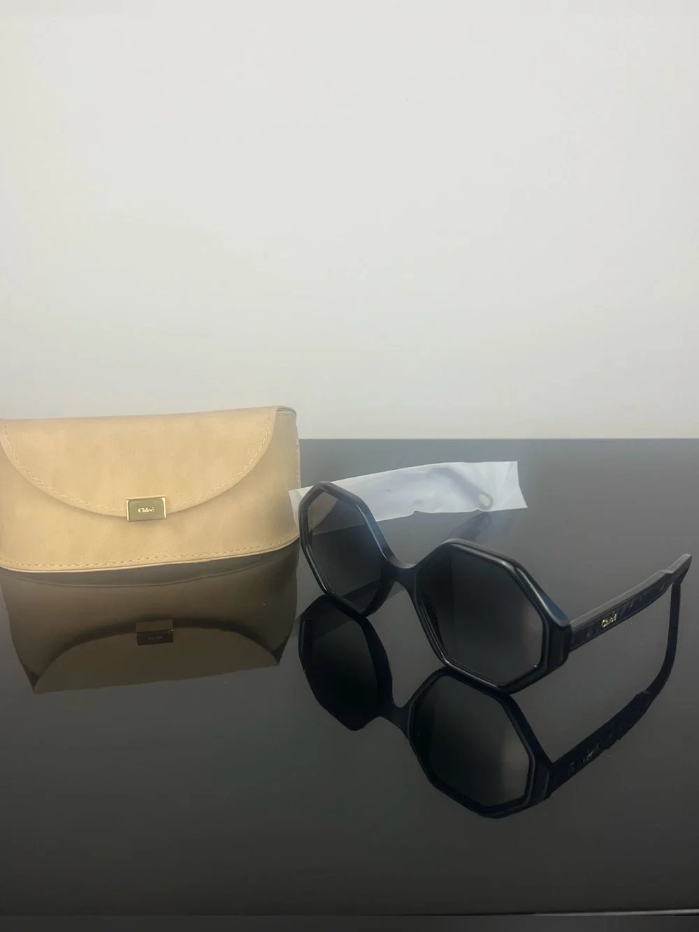 Brand New Chloe Women’s Oversized Geometric Hexagon Sunglasses, Black/Gray, 55mm